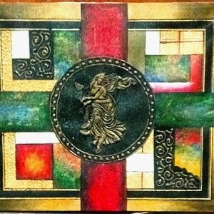 Exquisite Vintage Abstract painting with a beautiful angel middle centered.